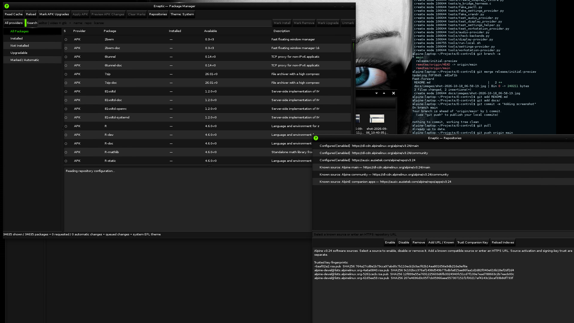 Enaptic repository screenshot showing the native package-management interface